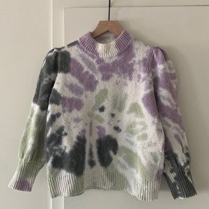 Madewell multicolored puff sleeve cable kit sweater
